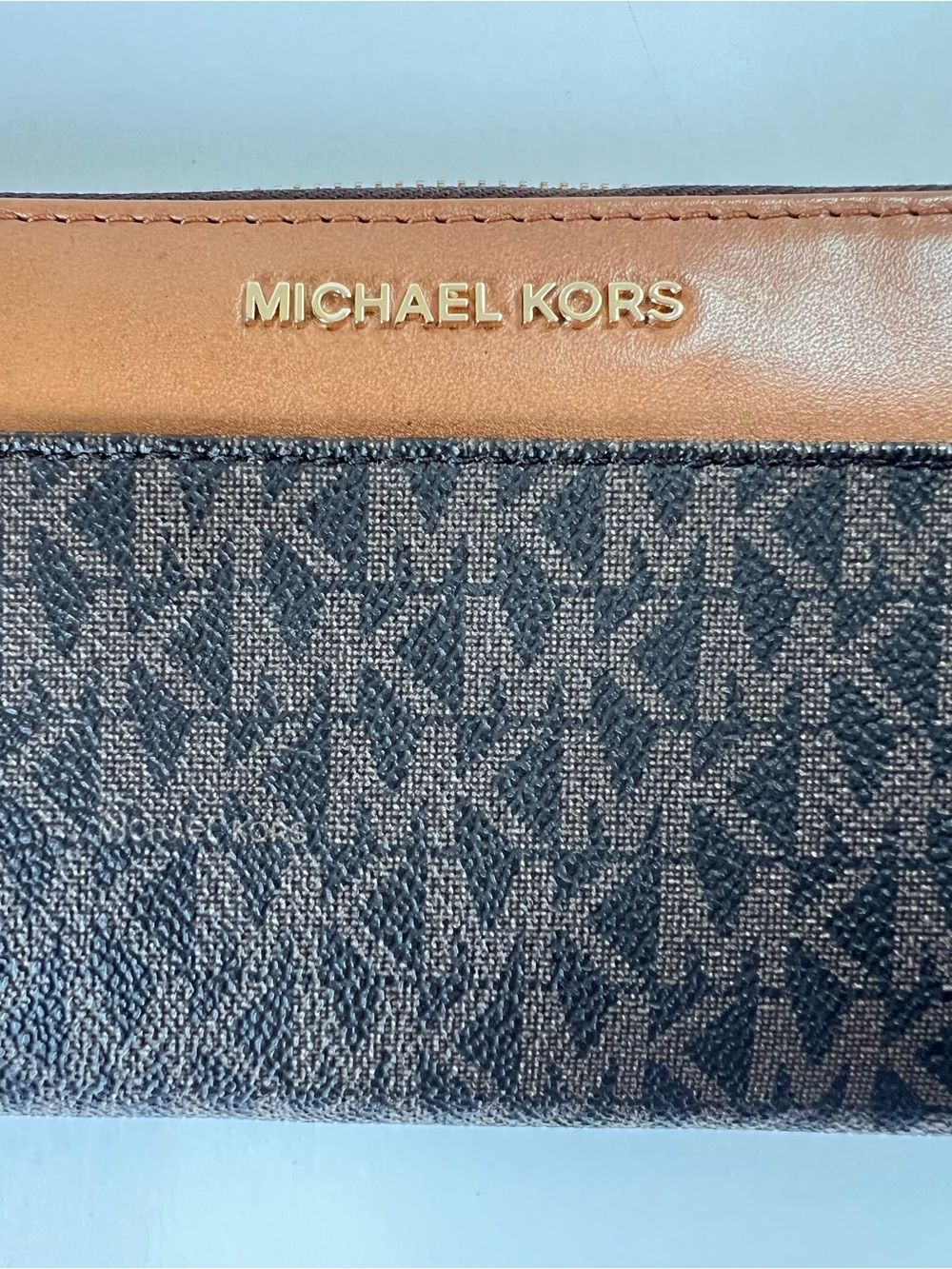 Michael Kors Mercer Signature Monogram Zip Around Continental Wallet Brown - Picture 13 of 15